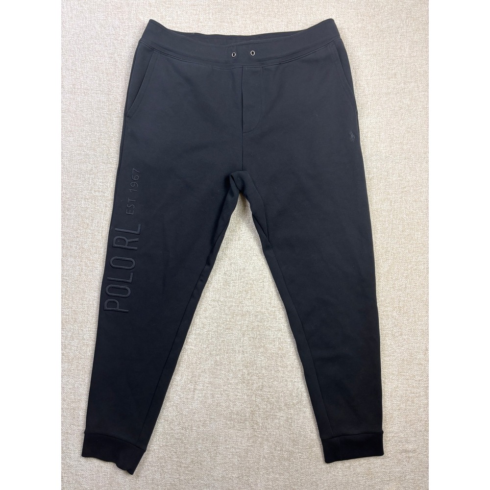 Polo Ralph Lauren Mens Black Graphic Jogger Sweatpants EST 1967 Size Large